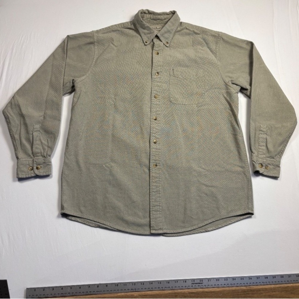 L.L.Bean Mens Corduroy Button Down Shirt Large Regular Green Cotton 0DBW9